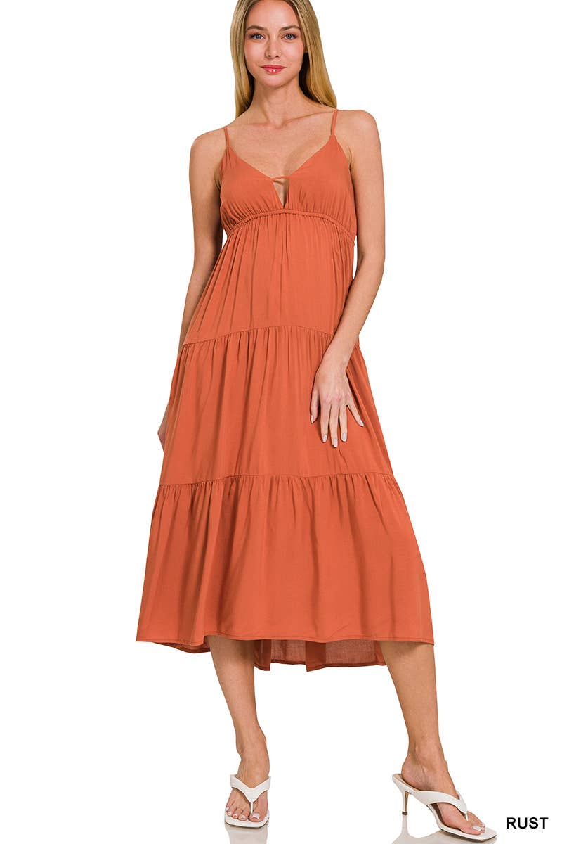 , Sweetheart Tiered Cami Midi Dress w/ adjustable straps: BONE-166171 / M