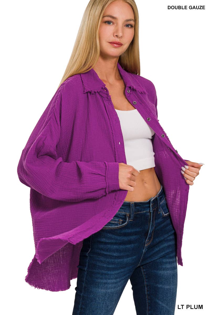 ,,,.SI-23630 Oversized Raw Edge Shirt W/ Back Patch: LTROSE-148431 / S