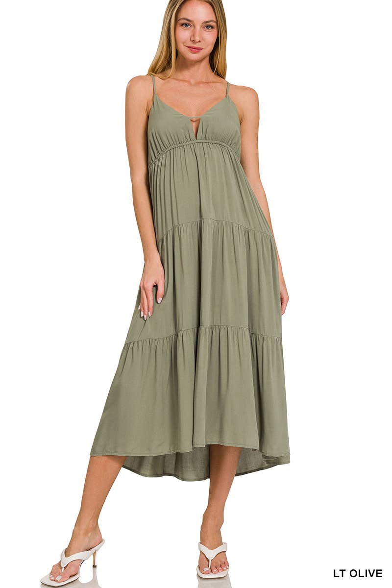 , Sweetheart Tiered Cami Midi Dress w/ adjustable straps: BONE-166171 / M