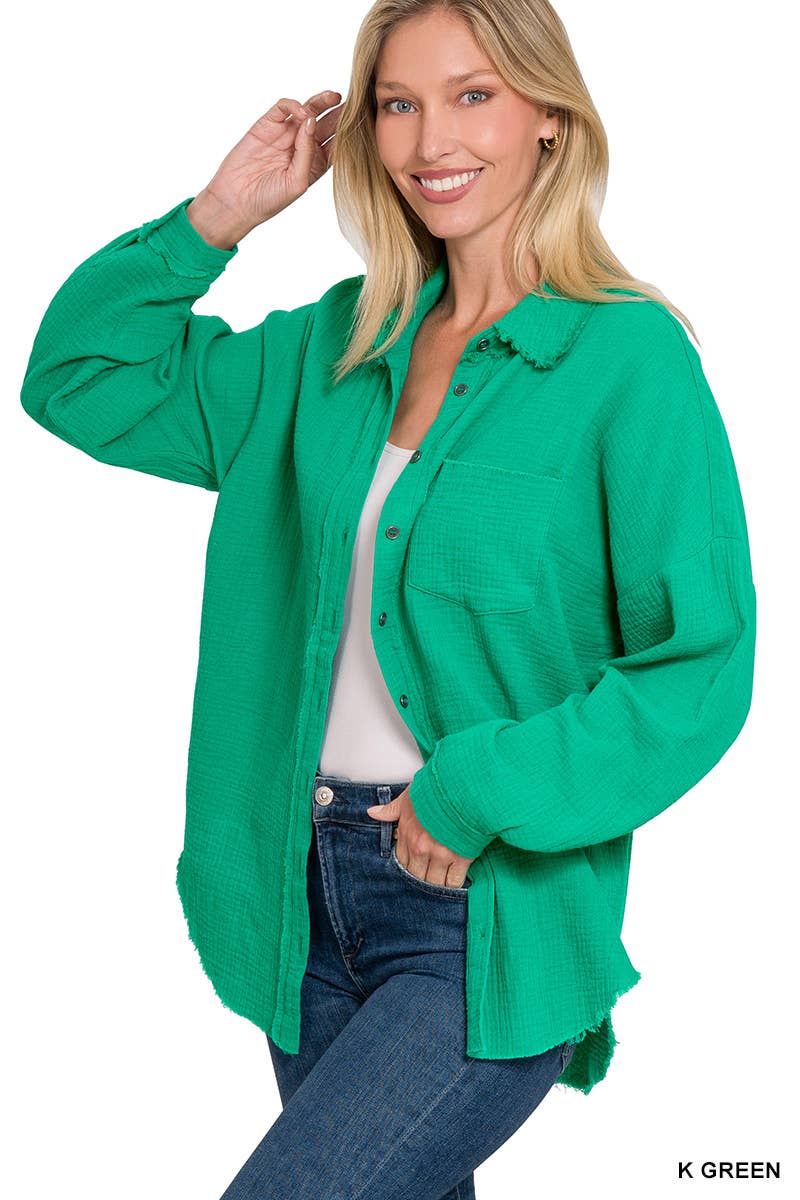 ,,,.SI-23630 Oversized Raw Edge Shirt W/ Back Patch: LTROSE-148431 / XL