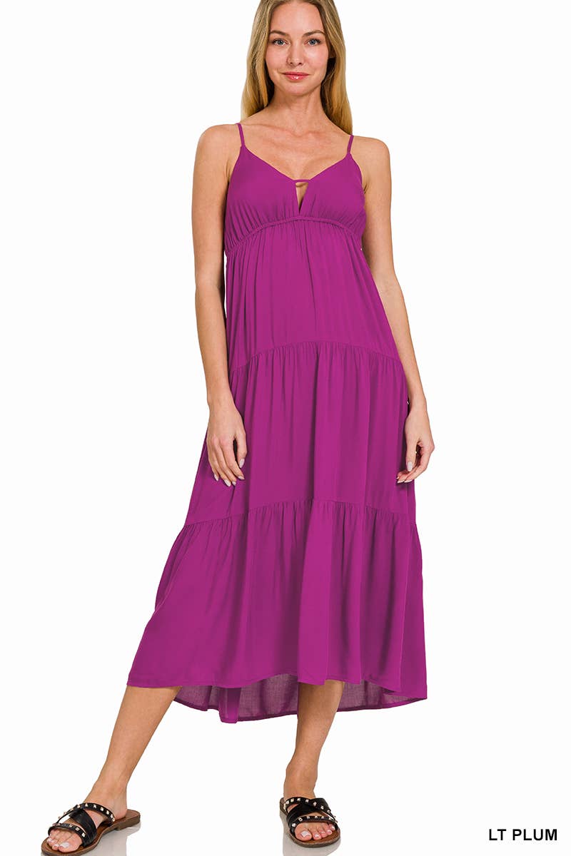 , Sweetheart Tiered Cami Midi Dress w/ adjustable straps: BONE-166171 / M