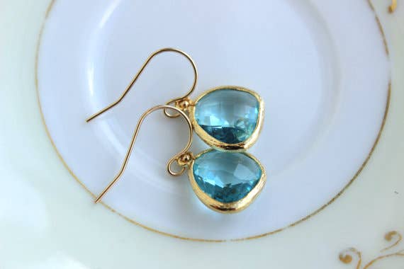 Aquamarine Blue Earrings Gold Plated