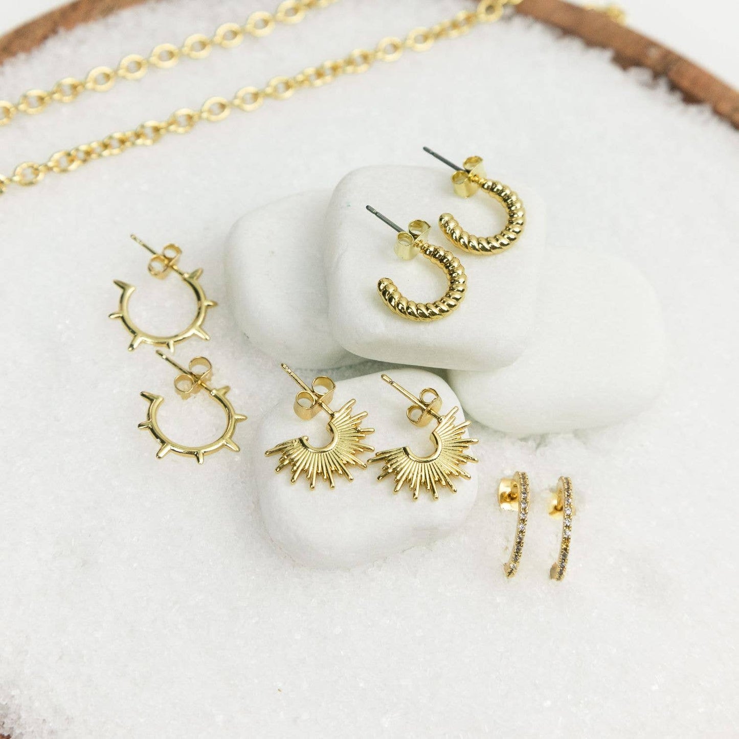 Small Sunburst Hoops, SALE: Gold