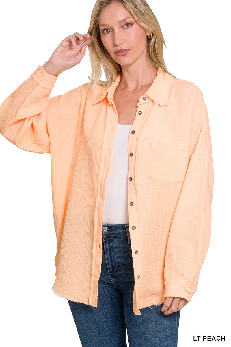 ,,,.SI-23630 Oversized Raw Edge Shirt W/ Back Patch: LTROSE-148431 / XL