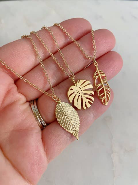 Gold Leaf Necklace, Leaf Jewelry, Monstera Leaf, Layering: Middle(monstera leaf)