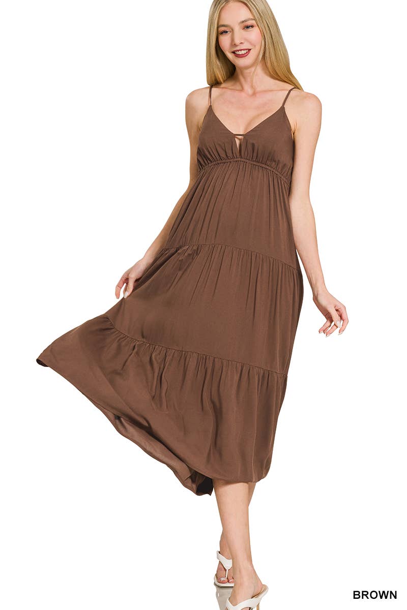 , Sweetheart Tiered Cami Midi Dress w/ adjustable straps: BONE-166171 / M