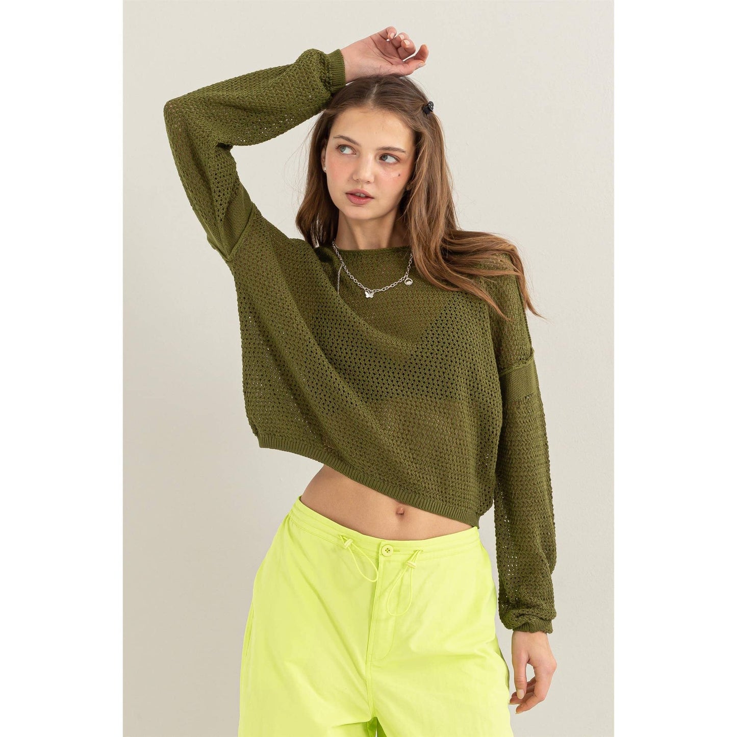 Open Knit Drop Shoulder Sweater