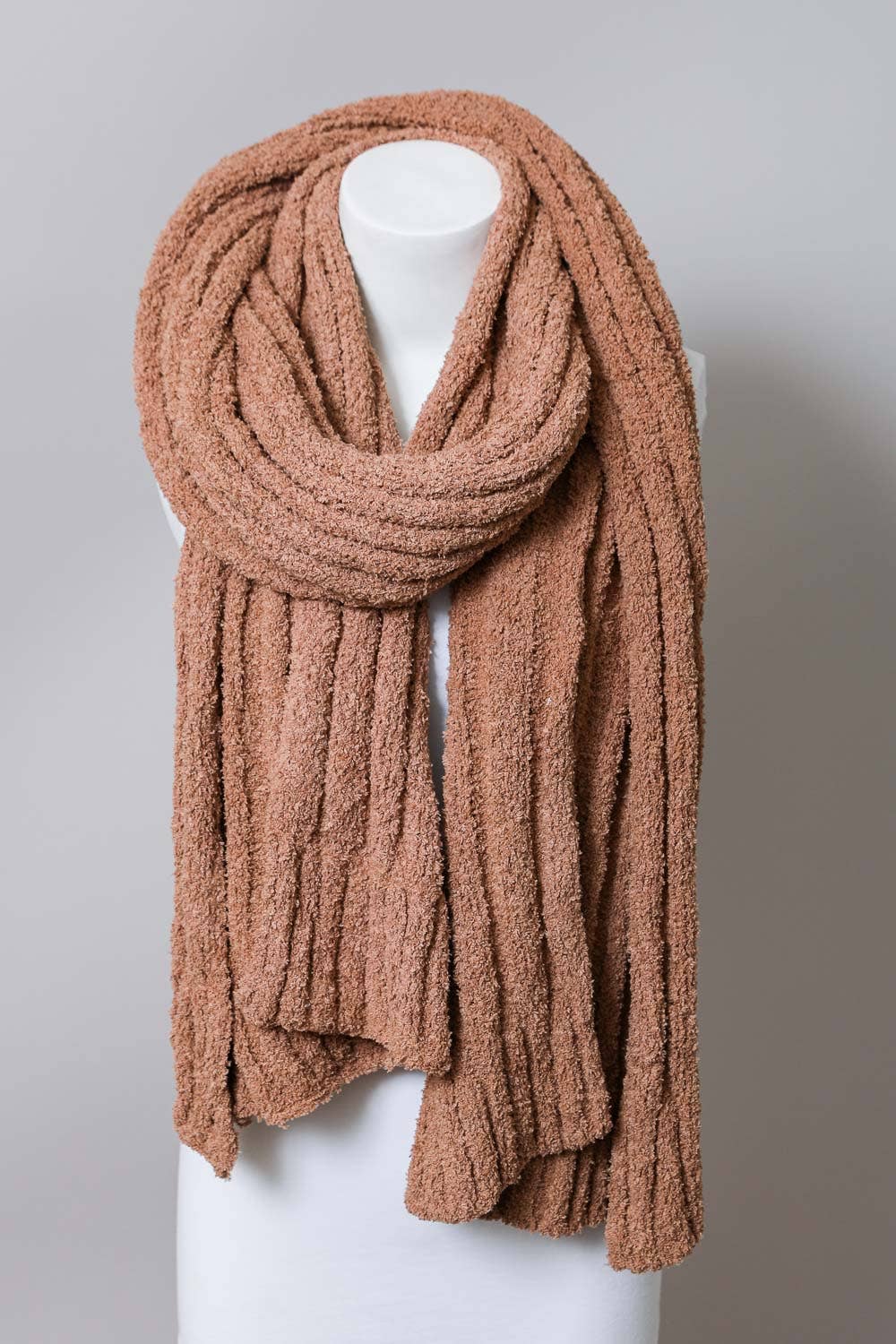 Ultra Soft Boucle Vertical Knit Scarf: Latte
