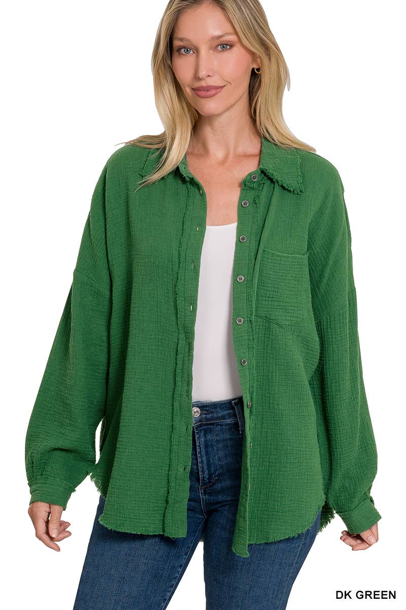 ,,,.SI-23630 Oversized Raw Edge Shirt W/ Back Patch: LTROSE-148431 / XL