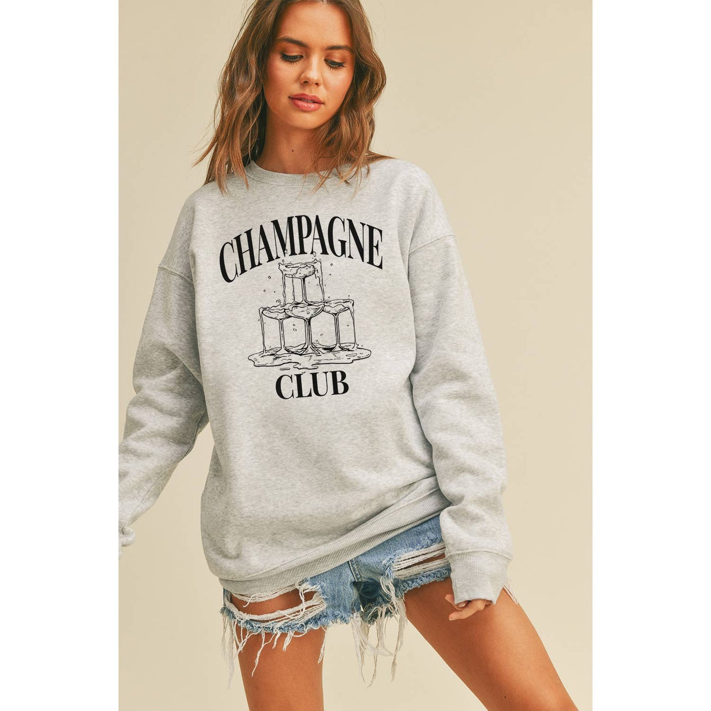 Champagne Club Sweatshirt: LIGHT HEATHER GREY / S