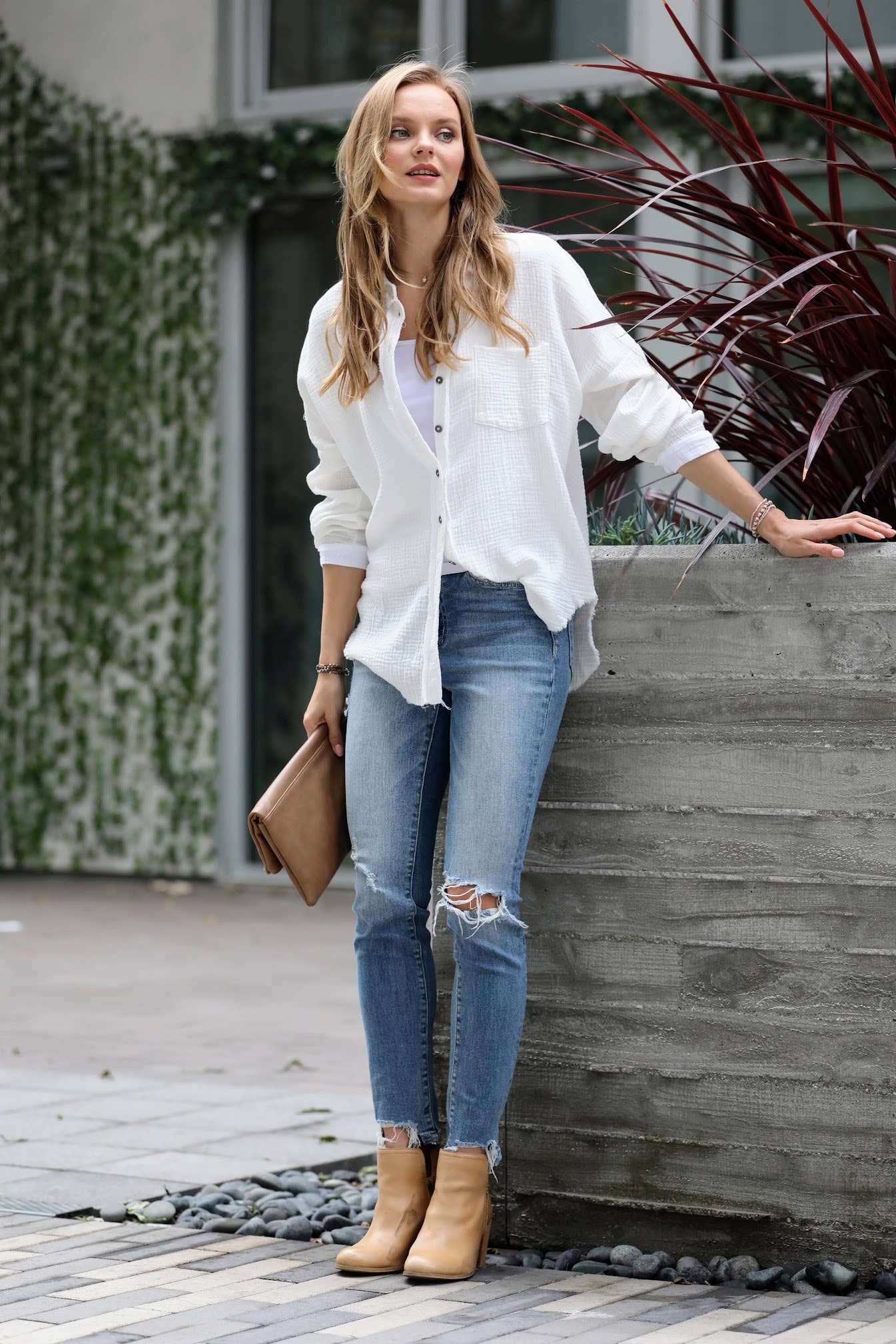 ,,,.SI-23630 Oversized Raw Edge Shirt W/ Back Patch: LTROSE-148431 / XL
