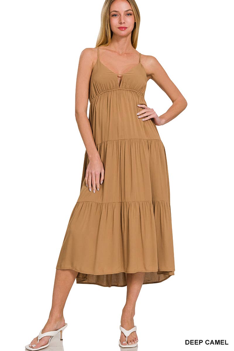 , Sweetheart Tiered Cami Midi Dress w/ adjustable straps: BONE-166171 / M