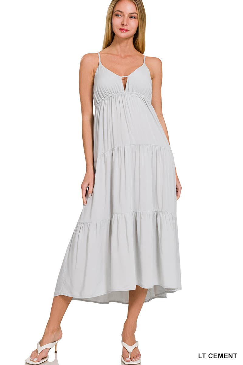 , Sweetheart Tiered Cami Midi Dress w/ adjustable straps: BONE-166171 / M