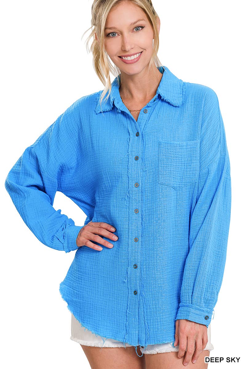 ,,,.SI-23630 Oversized Raw Edge Shirt W/ Back Patch: LTROSE-148431 / XL