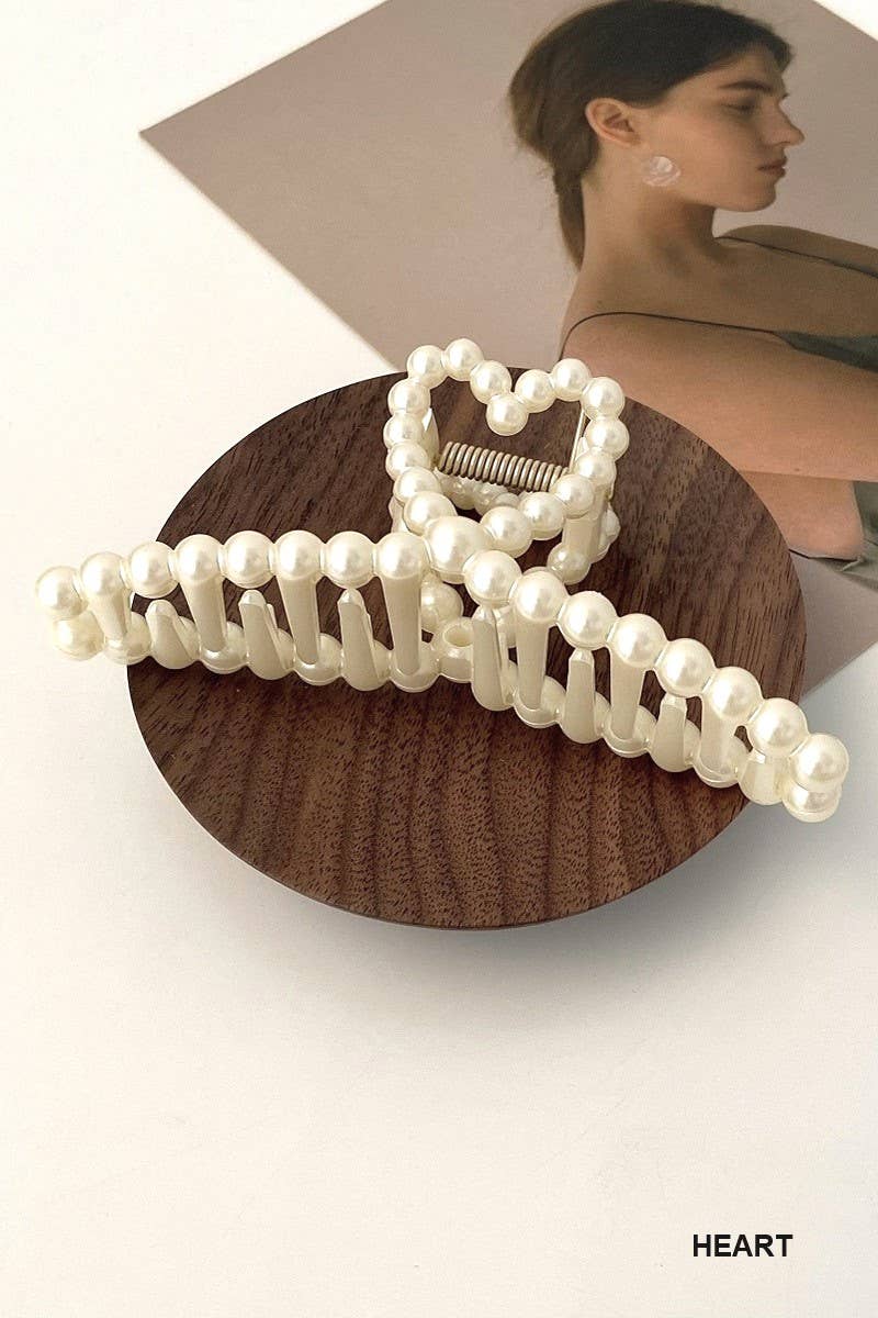 , SI-26361 Large Faux Pearl Decor Hair Claw Clips: FLOWER-168763 / OS