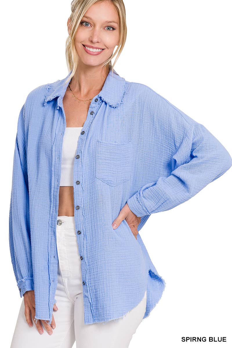 ,,,.SI-23630 Oversized Raw Edge Shirt W/ Back Patch: LTROSE-148431 / XL