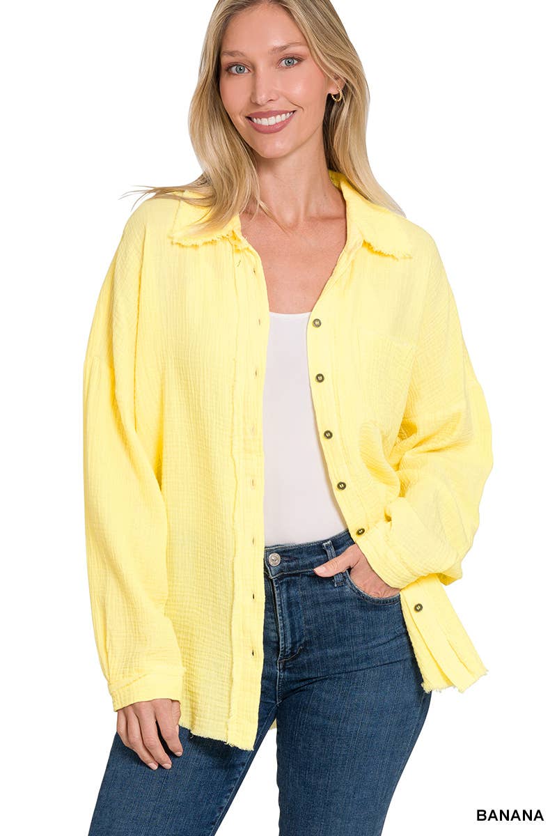 ,,,.SI-23630 Oversized Raw Edge Shirt W/ Back Patch: LTROSE-148431 / XL