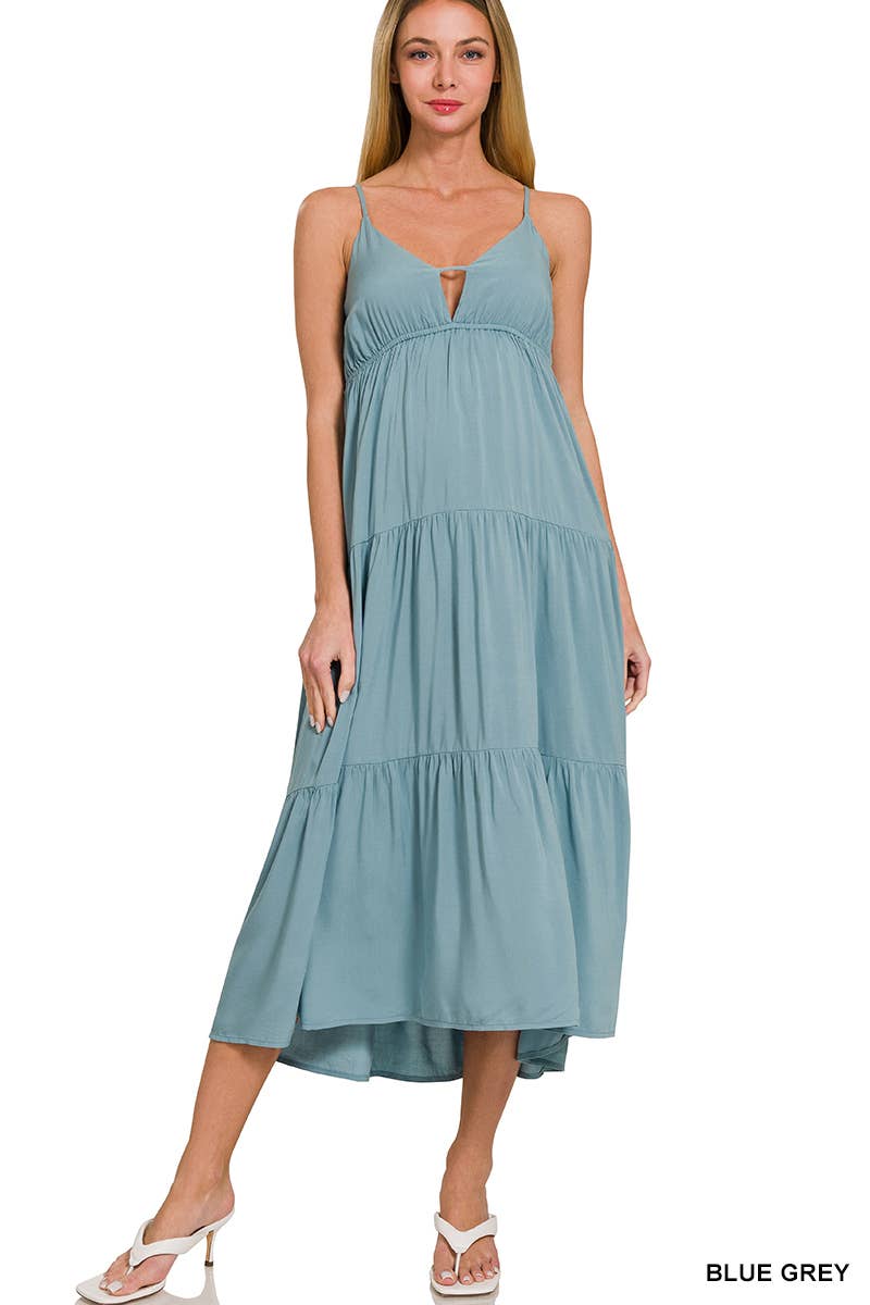 , Sweetheart Tiered Cami Midi Dress w/ adjustable straps: BONE-166171 / M