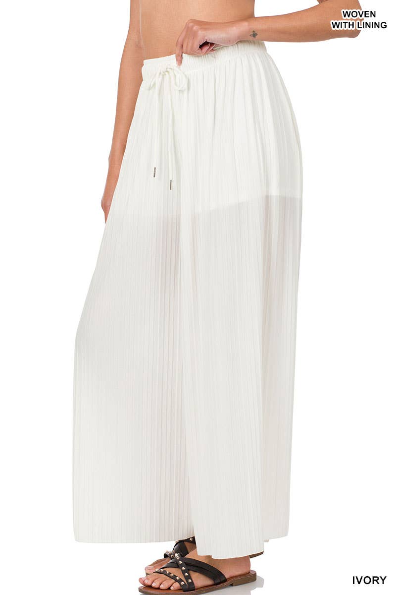 WOVEN PLEATED WIDE LEG PANTS WITH LINING: SPRINGBLUE-129043 / S