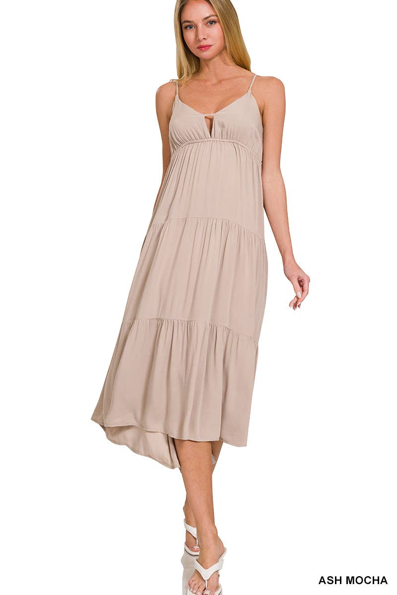 , Sweetheart Tiered Cami Midi Dress w/ adjustable straps: BONE-166171 / M