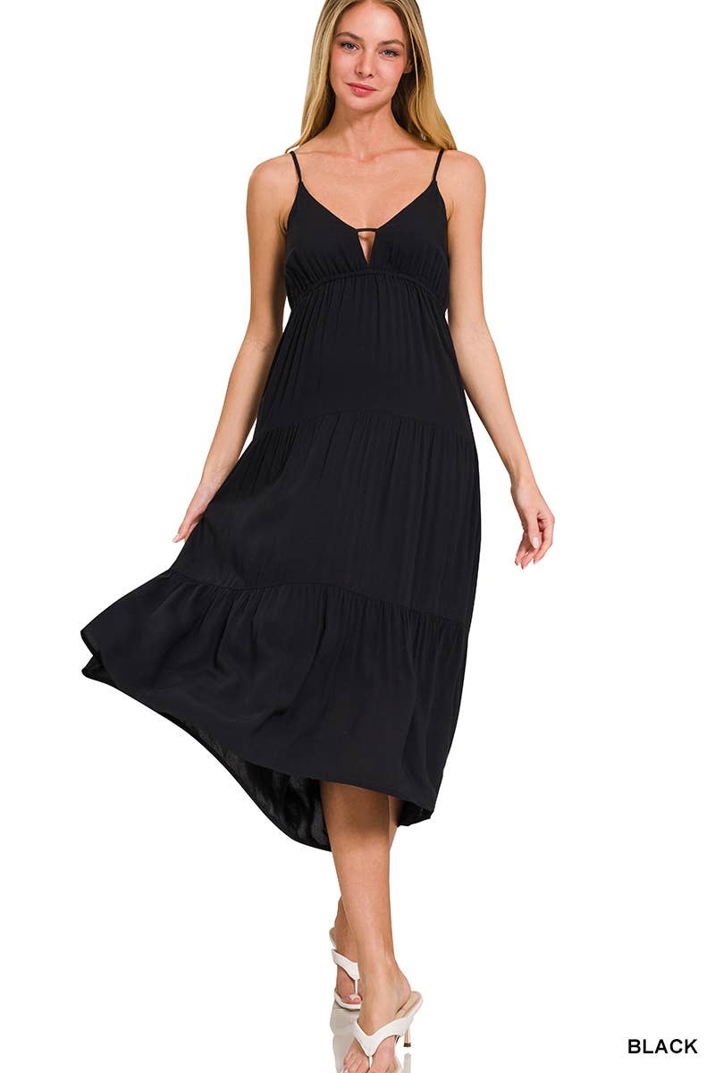 , Sweetheart Tiered Cami Midi Dress w/ adjustable straps: BONE-166171 / M