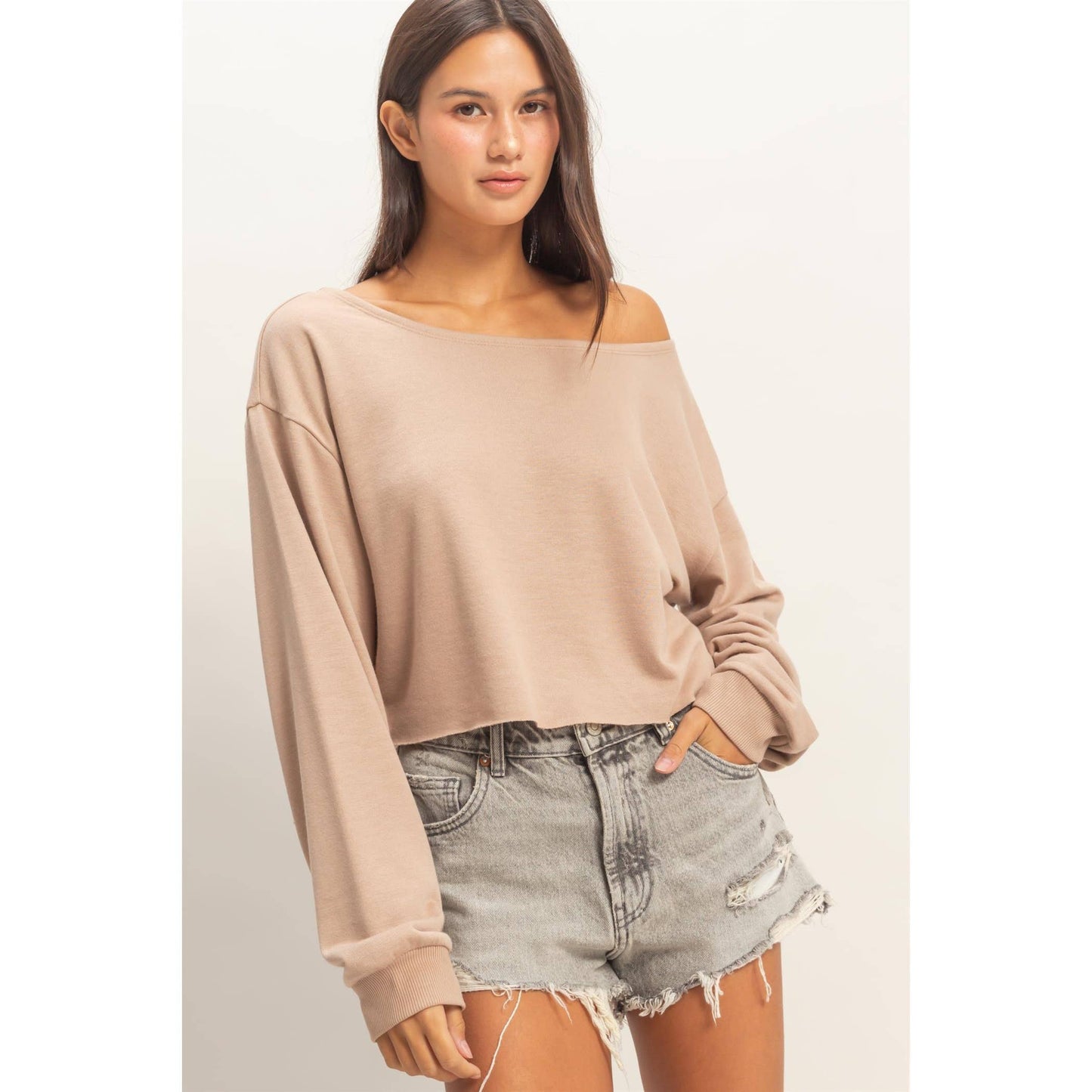 Casually Cute Boat Neck Long Sleeve Top