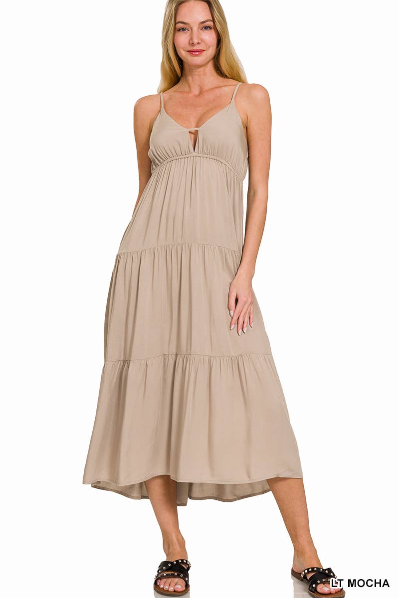 , Sweetheart Tiered Cami Midi Dress w/ adjustable straps: BONE-166171 / M
