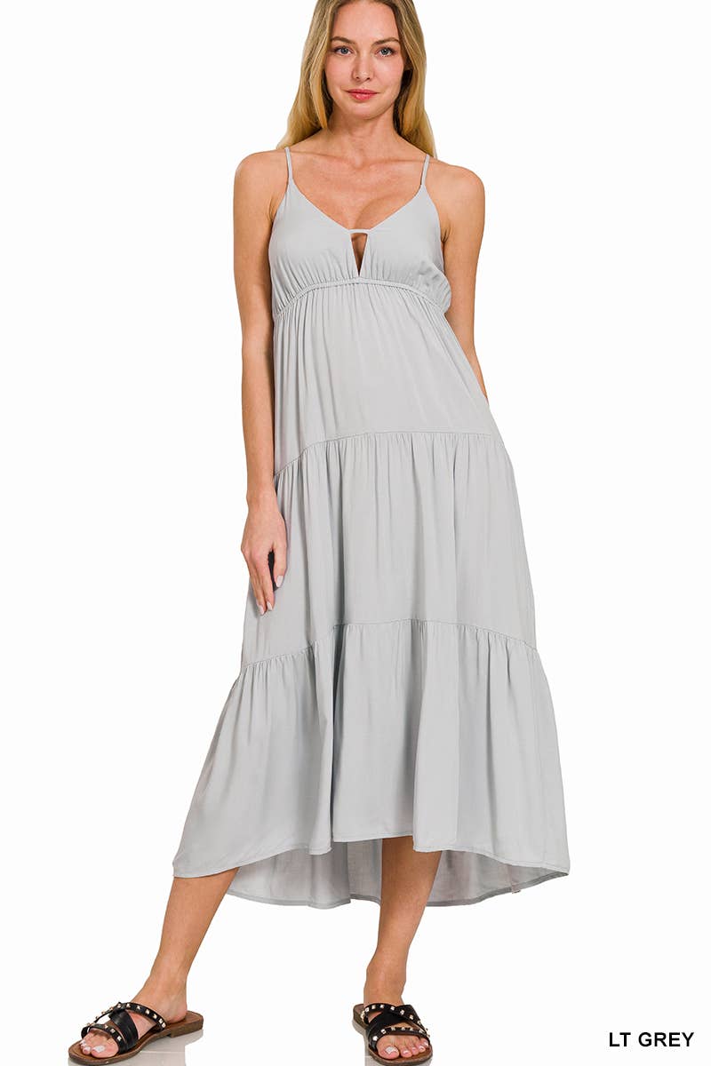 , Sweetheart Tiered Cami Midi Dress w/ adjustable straps: BONE-166171 / M