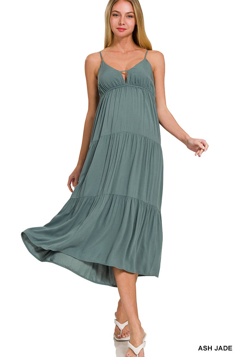 , Sweetheart Tiered Cami Midi Dress w/ adjustable straps: BONE-166171 / M