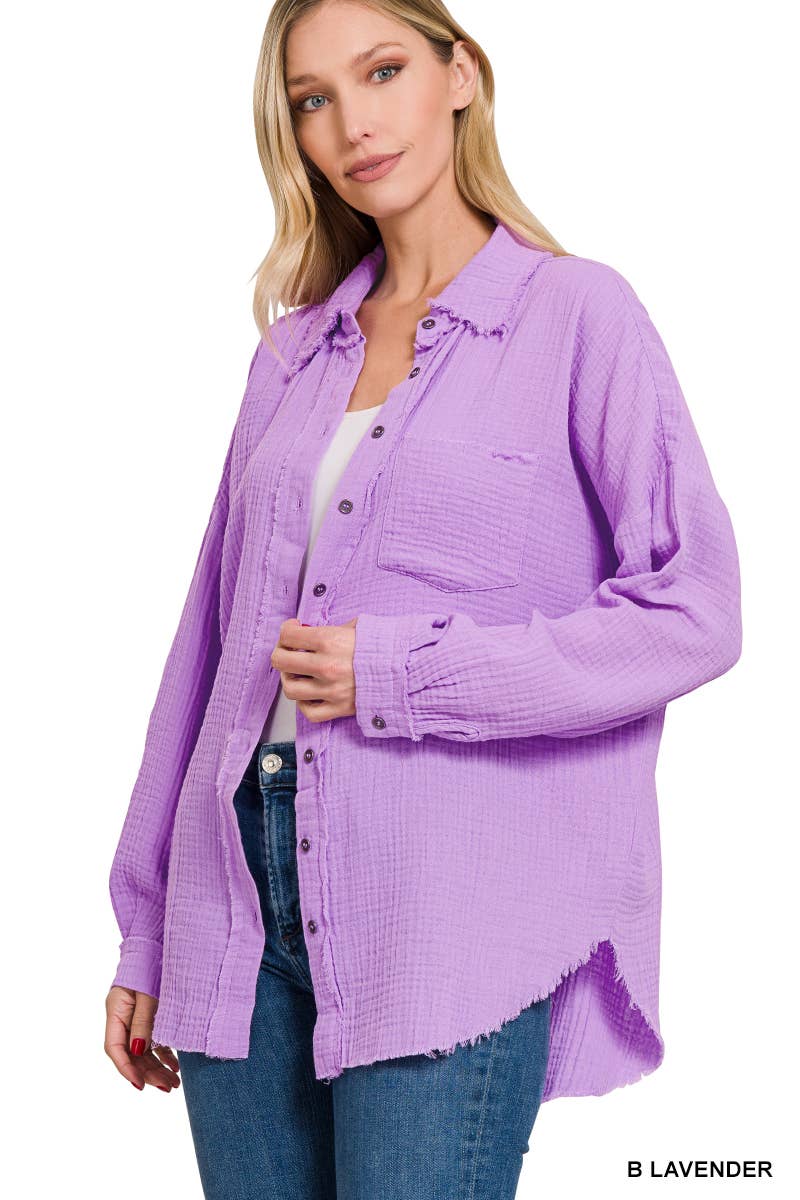 ,,,.SI-23630 Oversized Raw Edge Shirt W/ Back Patch: LTROSE-148431 / XL
