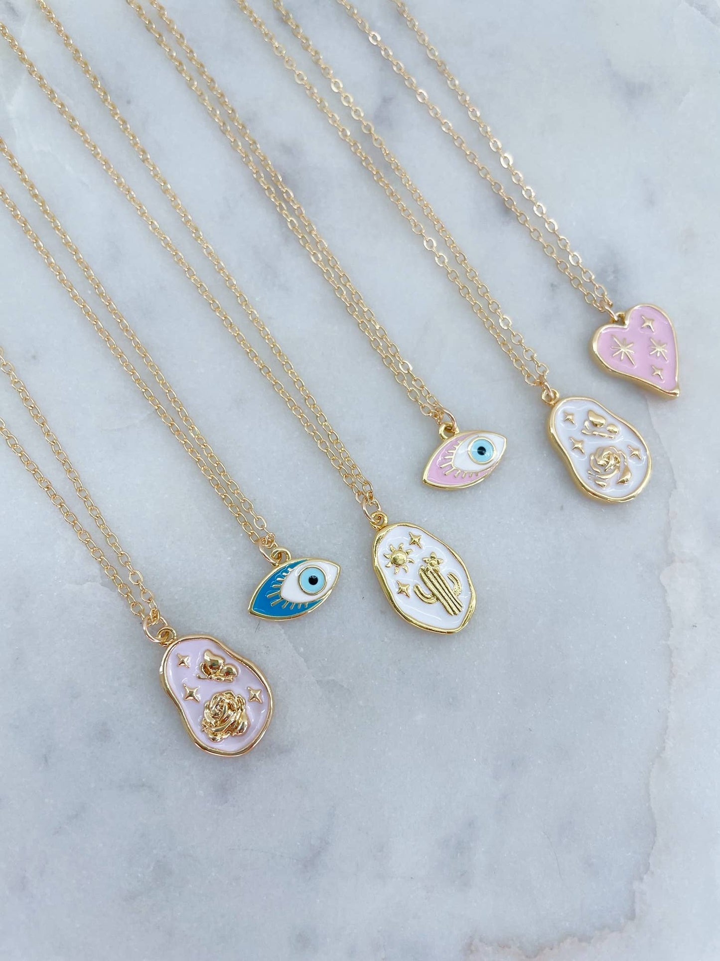 Gold Cactus Necklace, Evil Eye Necklace, Heart Necklace: #3 white cactus / 20"