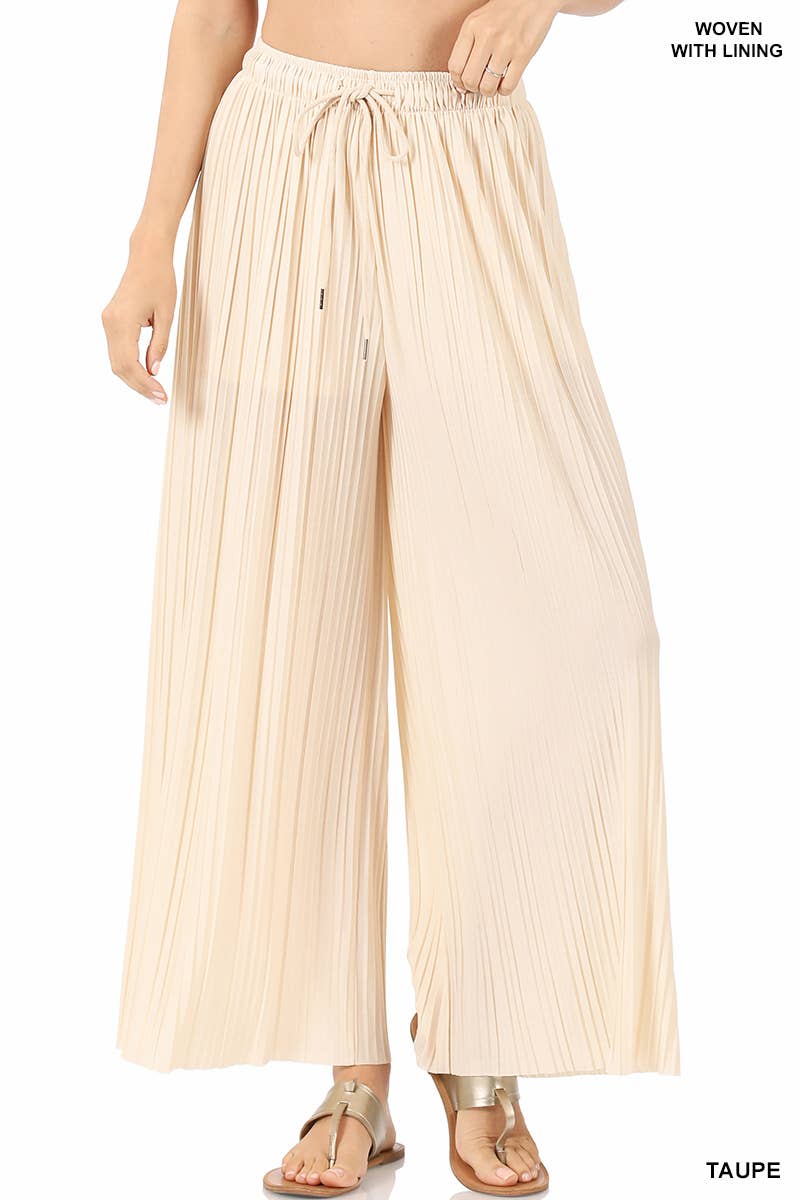 WOVEN PLEATED WIDE LEG PANTS WITH LINING: SPRINGBLUE-129043 / S