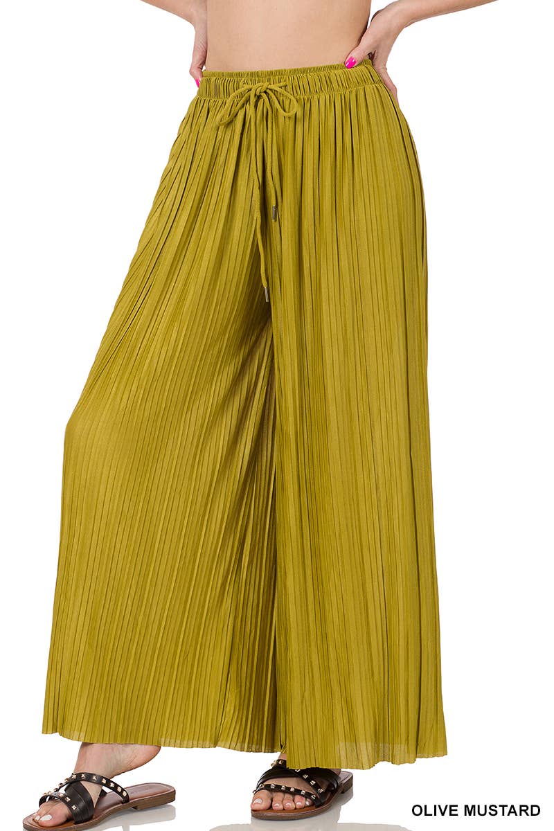 WOVEN PLEATED WIDE LEG PANTS WITH LINING: SPRINGBLUE-129043 / S