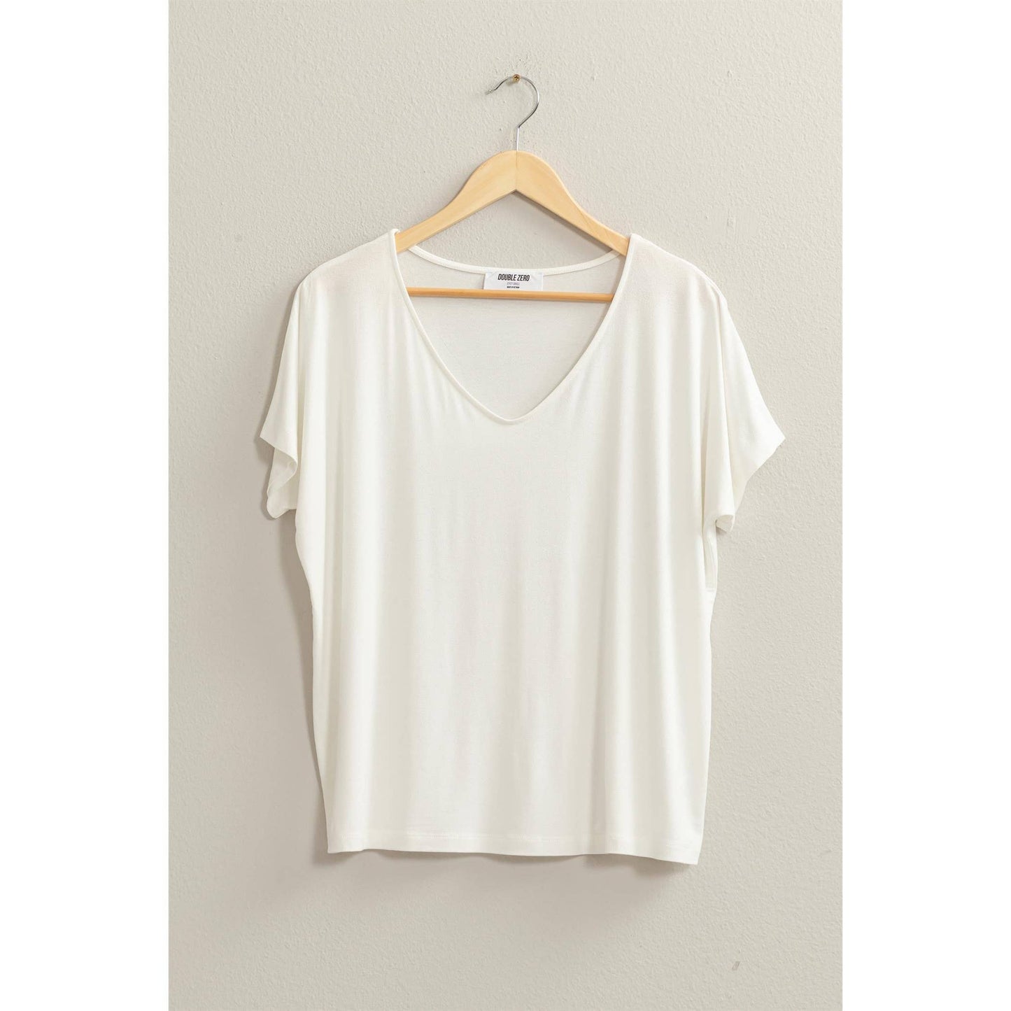 V NECK DOLMAN SHORT SLEEVE TOP: S / TAN