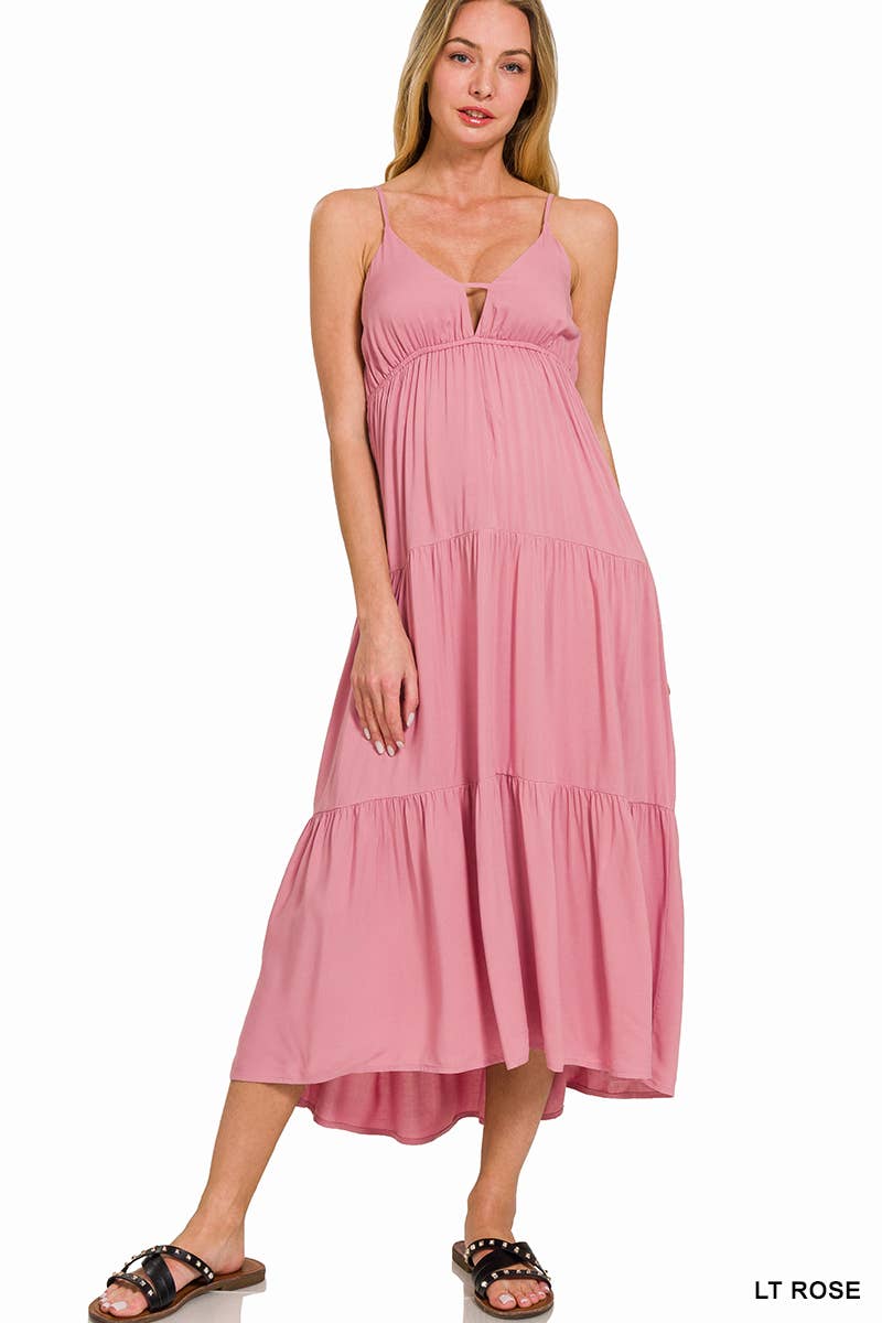 , Sweetheart Tiered Cami Midi Dress w/ adjustable straps: BONE-166171 / M