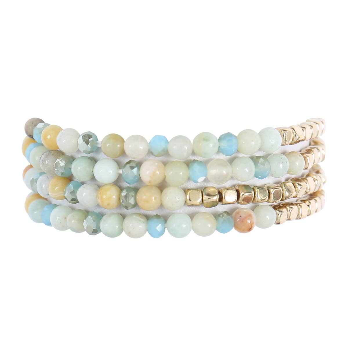 HDB2274 - BRASS, STONE, GLASS FOUR SET BEADS BRACELET: PEACH