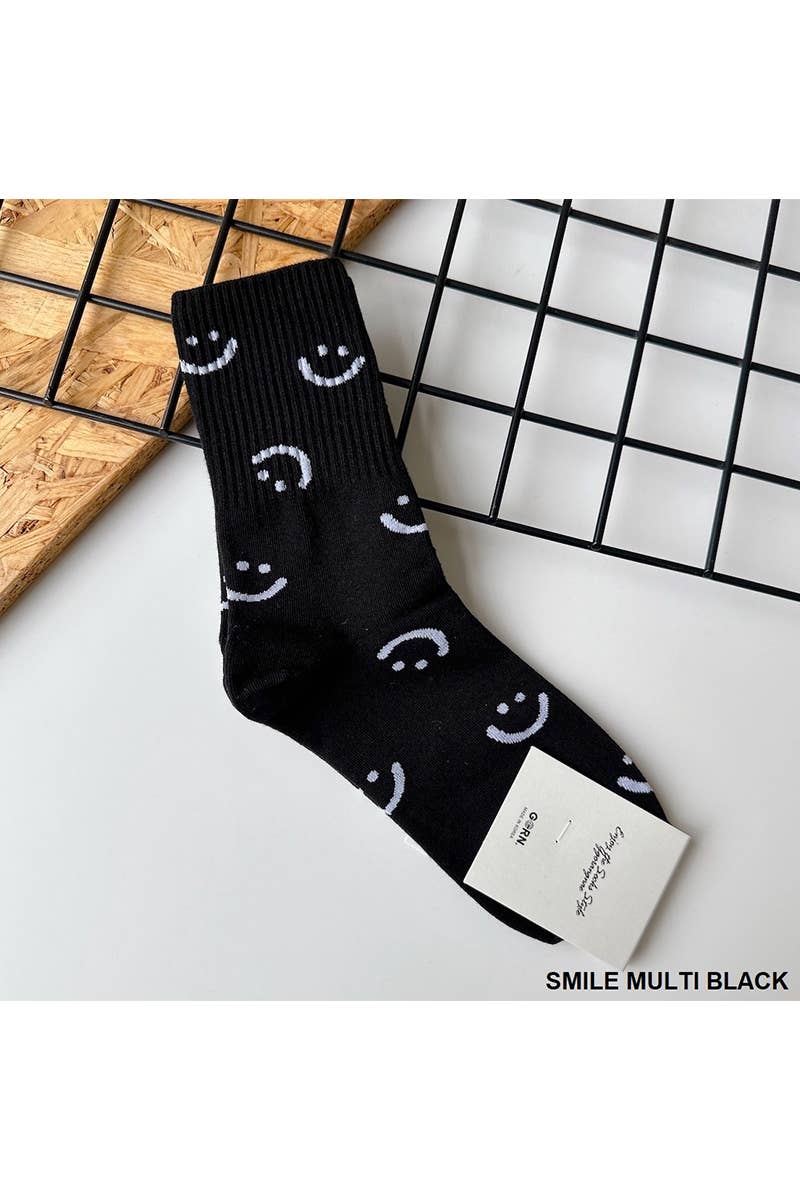 SMILEY FACE CREW SOCKS: SMILE WHITE-162585 / OS