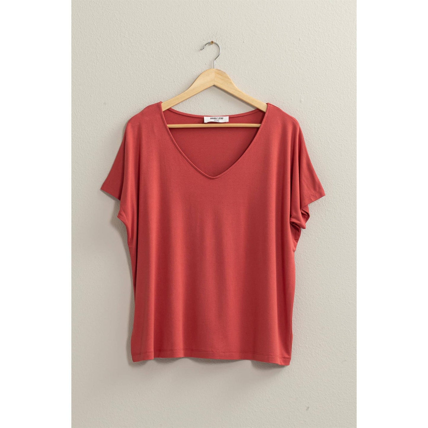 V NECK DOLMAN SHORT SLEEVE TOP: S / TAN