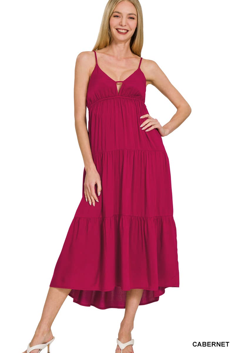 , Sweetheart Tiered Cami Midi Dress w/ adjustable straps: BONE-166171 / M
