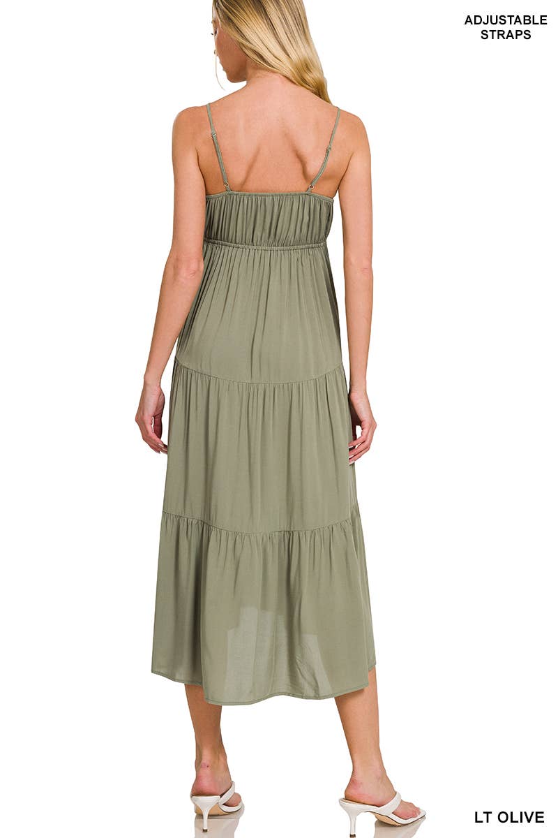 , Sweetheart Tiered Cami Midi Dress w/ adjustable straps: BONE-166171 / M