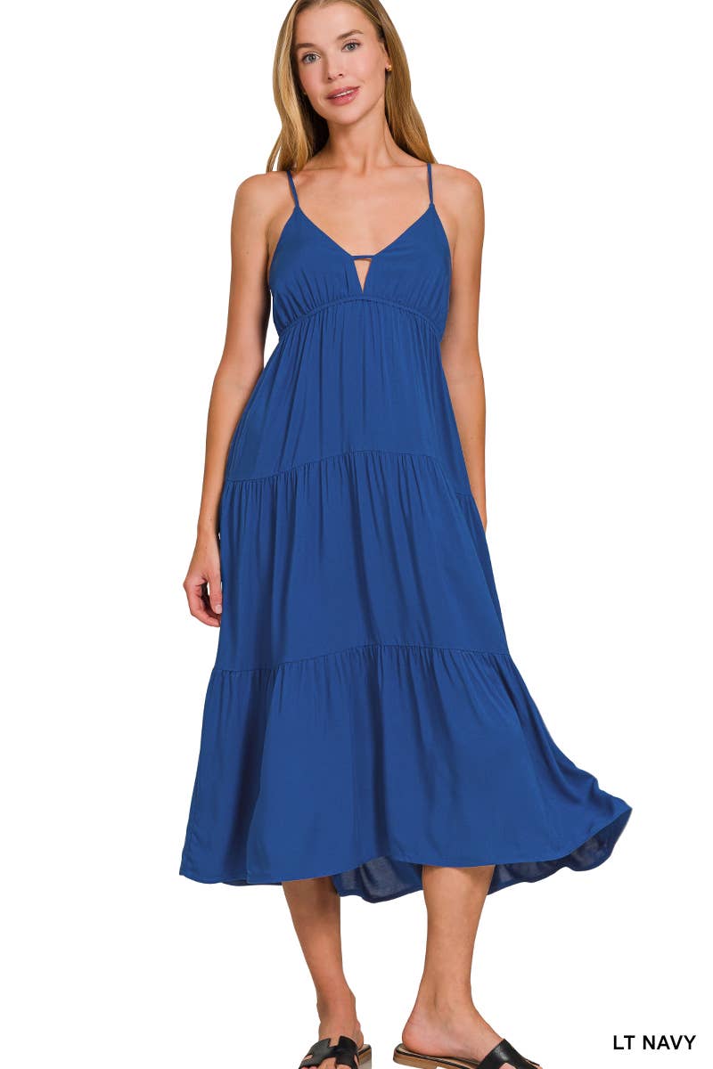 , Sweetheart Tiered Cami Midi Dress w/ adjustable straps: BONE-166171 / M