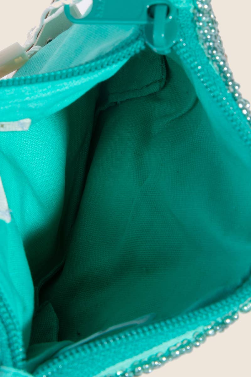 Seed Beaded Beach Theme Coin Purse: TURQUOISE