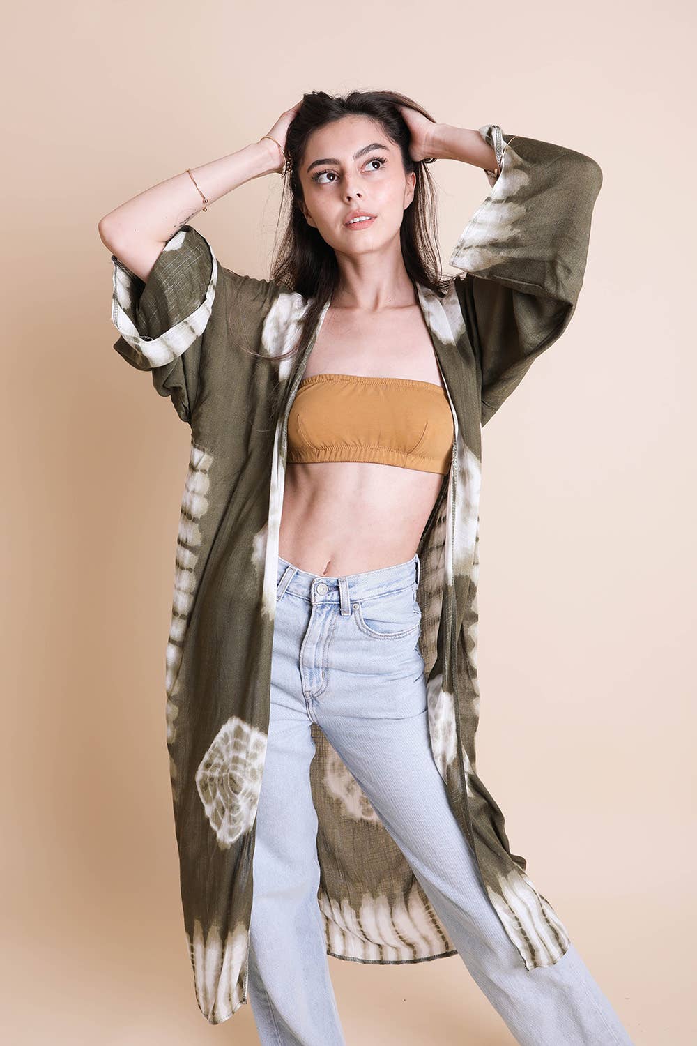 Tie-Dye Longline Kimono: Aqua