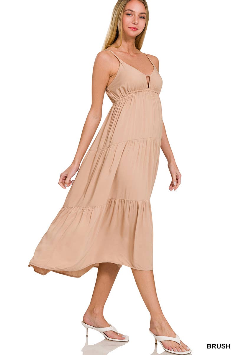 , Sweetheart Tiered Cami Midi Dress w/ adjustable straps: BONE-166171 / M
