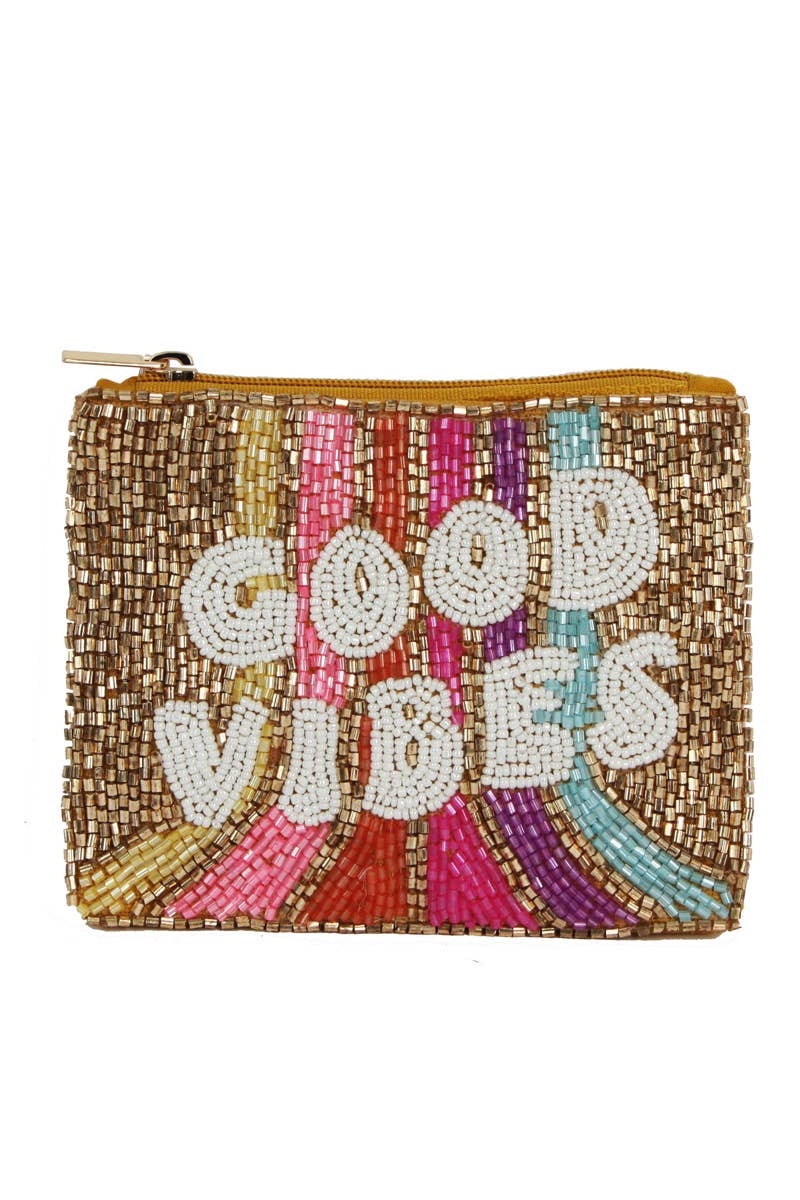 Seed Beaded Good Vibes Coin Purse: MULTI