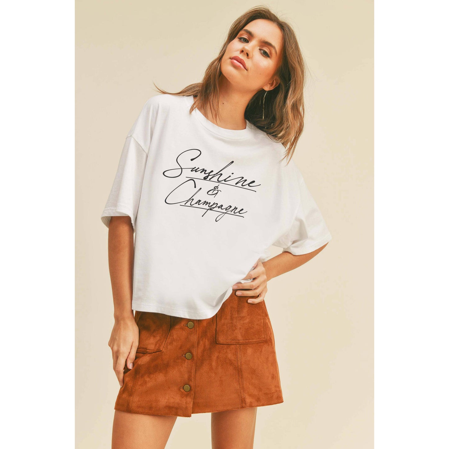 Sunshine and Champagne Graphic Tee: OCEAN BLUE / M