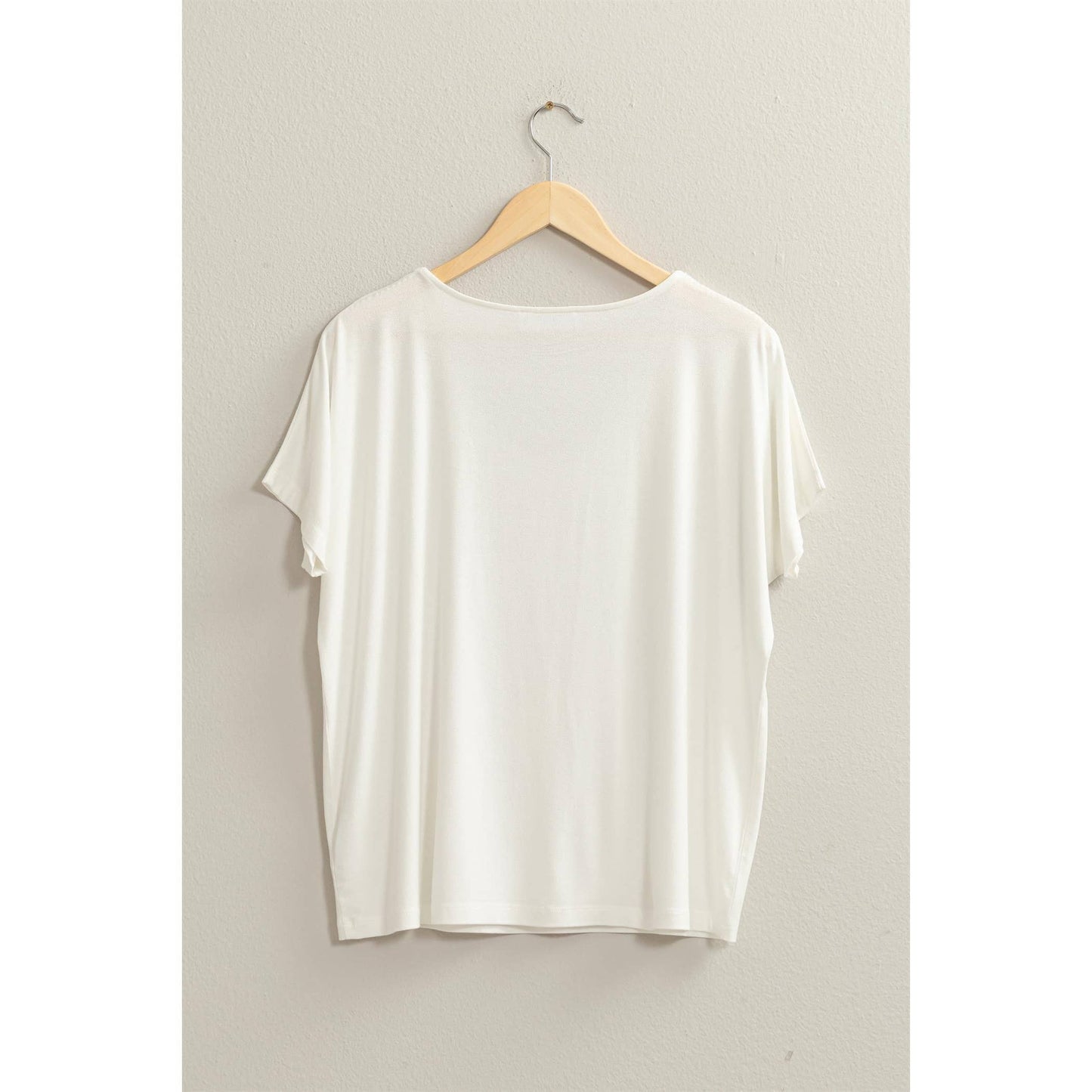 V NECK DOLMAN SHORT SLEEVE TOP: S / TAN