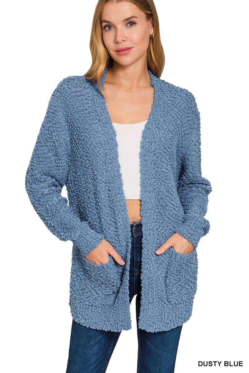 Long Sleeve Popcorn Sweater Cardigan With Pockets