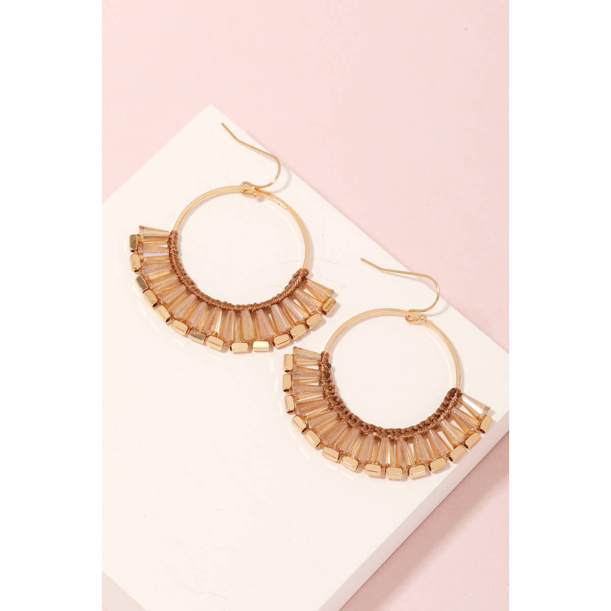 Beaded Fringe Hoop Drop Hook Earrings