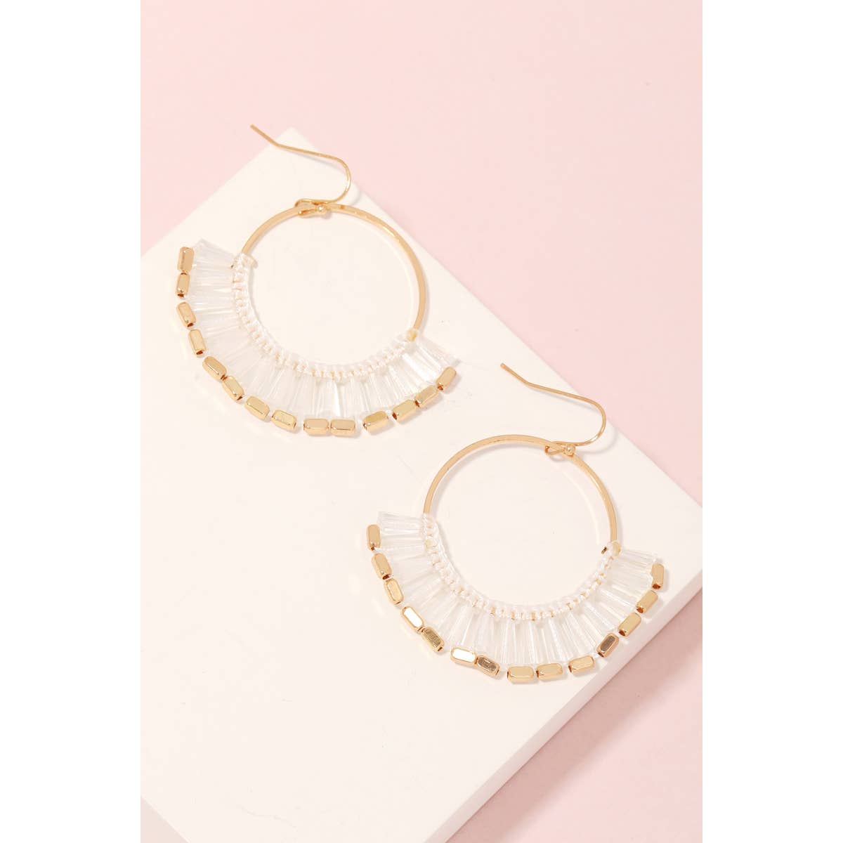 Beaded Fringe Hoop Drop Hook Earrings